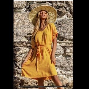 CUPSHE yellow V neck side slit dress/coverup